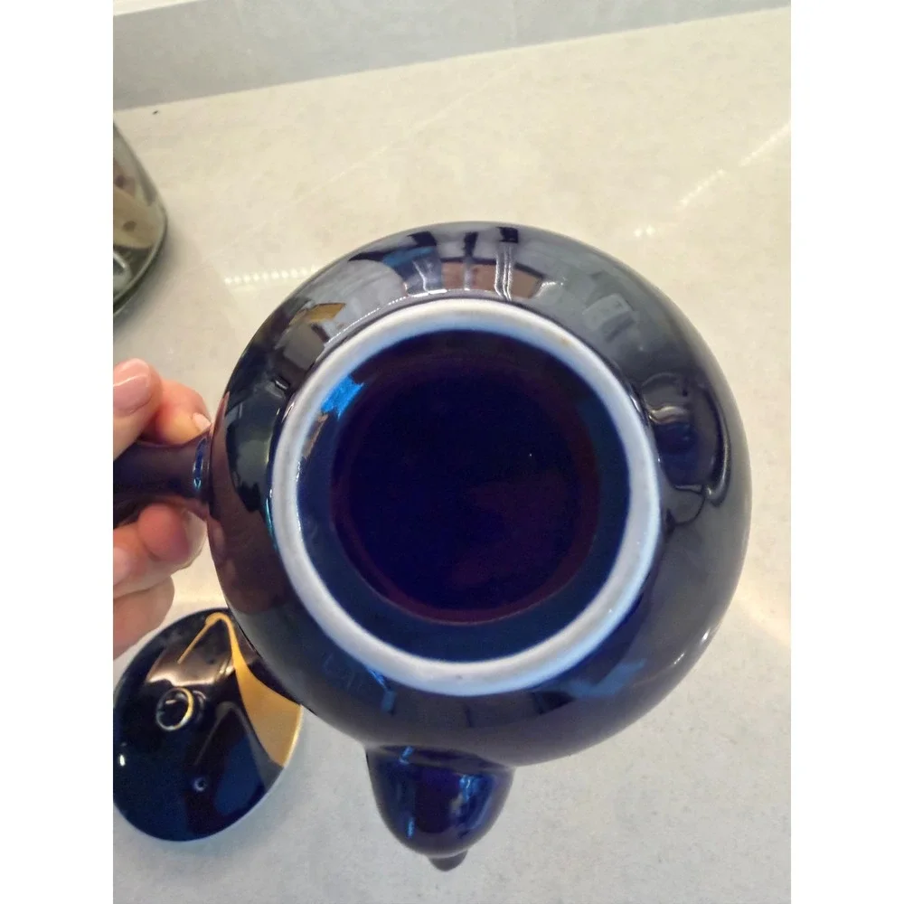 Vintage Fukagawa Seiji Arita Porcelain Teapot Cobalt Blue Gold Crane Japan